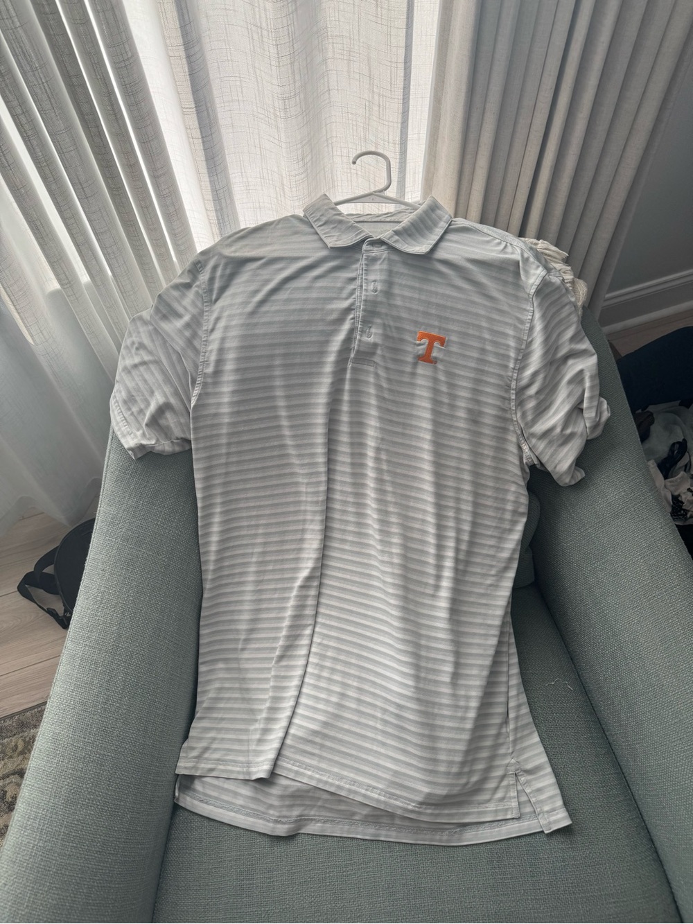 Southern Tide: UT Men's Light Gray Striped Polo Shirt